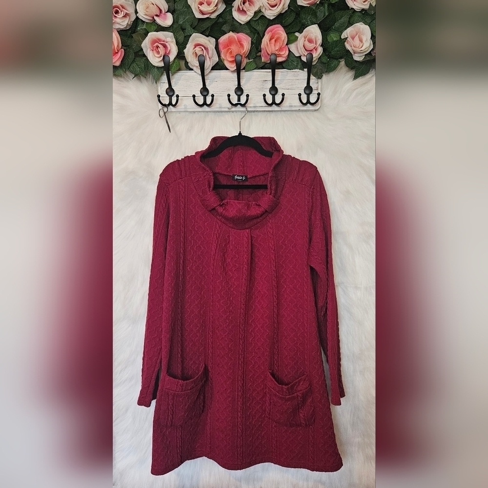 Fresh FX Vintage Y2K Cranberry Cowl Neck Pocketed Sweater Dress
